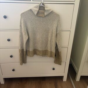 Calvin Klein Jeans Cream and Olive Colorblock Ribbed Turtleneck Sweater